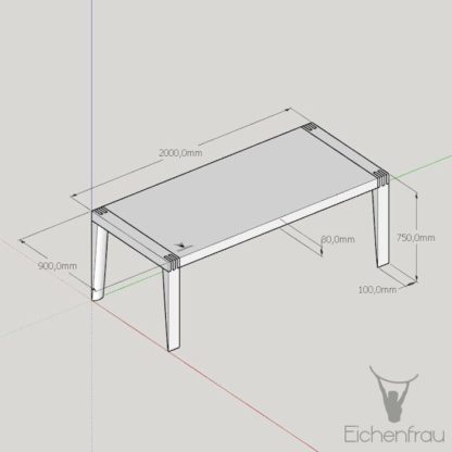 Eichenfrau Esstisch form245 Bemaßung