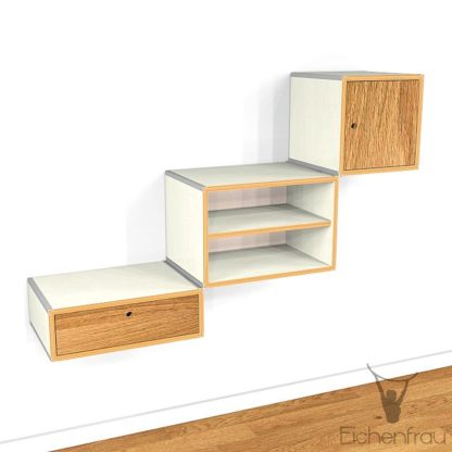 Eichenfrau Wandschrank form500-28 Multiplex Naturweiss mit Massivholz Eiche