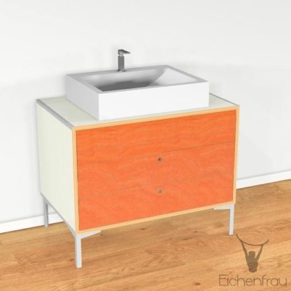 Eichenfrau Waschtisch form407 Multiplex Naturweiss und Retroorange